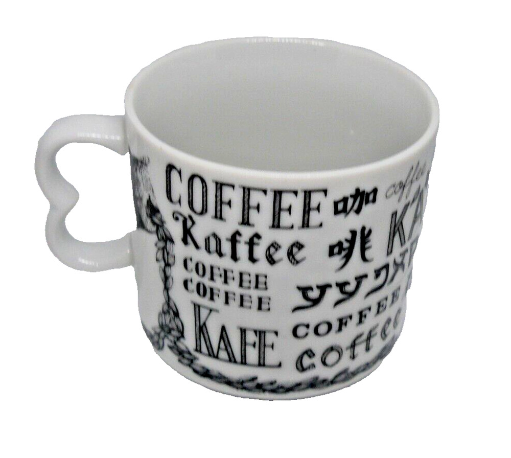 Coffee Cup Mug Multi Language Kaffe Kava Kafe Fine China Gift Unique Handle